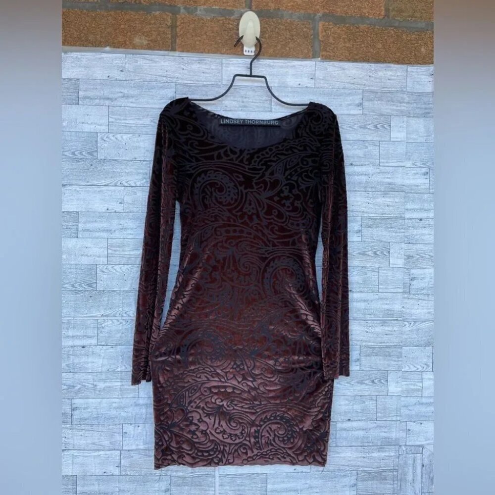 Lindsey Thornburg brown velvet mini dress Xs